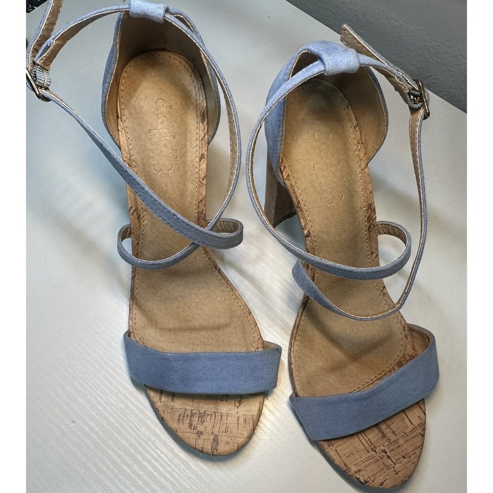 Charlotte Russe Block Heels Womens Size 8/9 Baby Blue Ankle Strap Open Toe